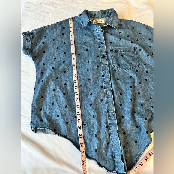 Madewell denim short sleeve tie front shirt heart print size XS extra small - Picture 11 of 14